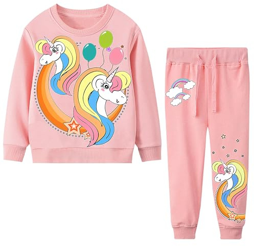 Baogaier barn sportkläder flickor träningsoverall joggingdräkt sport set långärmad bomullströja kostym fritidsoverall sweatshirt + sweatbyxor sportdräkt barnkläder ålder 2 3 4 5 6 7 år, ballong