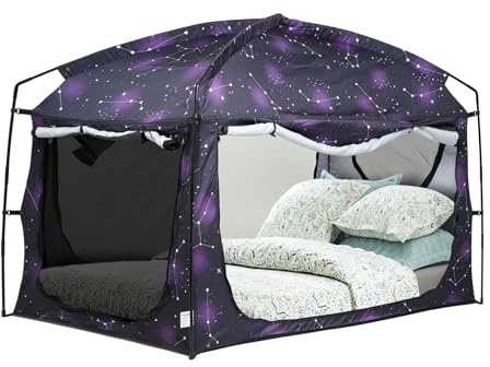 Bed Tent,Portable Privacy Sleeping Bed Canopy,Blackout 90% Drapes for Kids and Adult,Twin Size Indoor Space Tent with Breathable Large Mesh Windows(Starry, Twin)