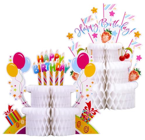 FloralGrace 2 pezzi decorazione da tavolo per compleanno, torte colorate a nido d'ape, decorazione per feste di compleanno per bambini, donne, adulti (3 strati e 2 strati)