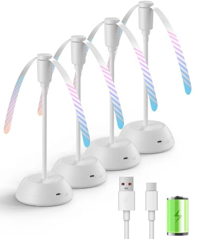 Edvision 4PCS Food Fan for Table, 2000mAh Rechargeable Portable Tabletop Fans with Holographic Blades and 360° Goose-Neck, Table Food Spinner Quiet for Picnic, Home, Party, BBQ(White)