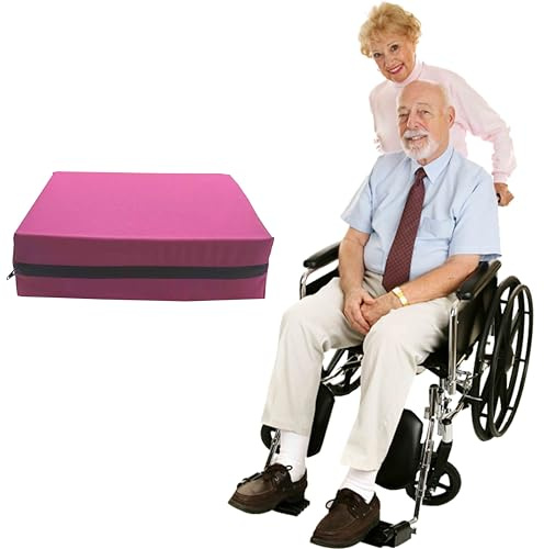GRIZZLY FOAM 4Inch/10cm Thick Wheelchair, Waterproof Memory Foam, Seat Pads pressure Relief Multi-Use, Removeable zipper cover Ask Any Customized Size (Pink, 18x18x4inch 45x45x10cm)