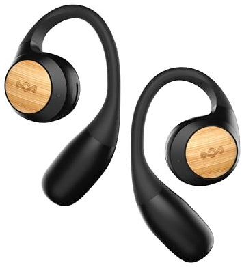 House of Marley Liberate Open Ear Headphones - Open Bluetooth Earbuds with Built-in Microphone, 20 Hr Playtime, USB-C Charging Case, Sustainable Materials, Black