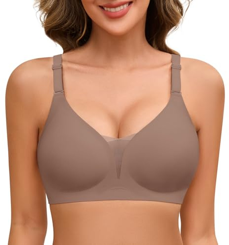 TOMEEK Donna Reggiseno Senza Ferretto Senza Cuciture Reggiseno Donna Comodo Push Up Scollo a V Pizzo Reggiseno Imbottito Bralette Cinghie Regolabili Invisibile(Grigio,M)