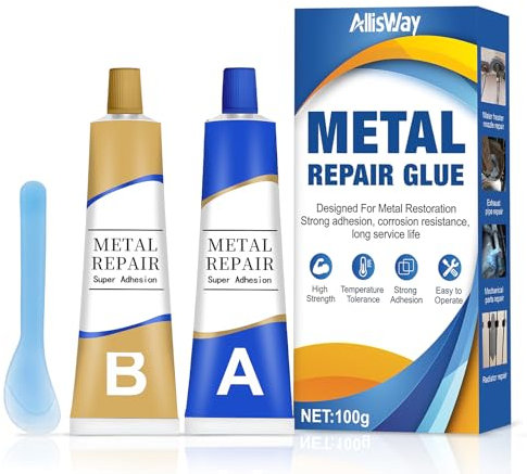 Allisway Metallkleber Extra Stark, 100 G (A+B) Metallkleber Hitzebeständig, Metallreparaturkleber, Geeignet Zur Reparatur Von Rissen und Brüchen an Metalloberflächen, Edelstahl, Aluminiumlegierung