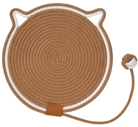 Grattoir pour Chat Mural Tapis à Gratter Ronde Grattoir à Chat avec Jouet Balle Protection Meubles & Jeux Actifs Khaki