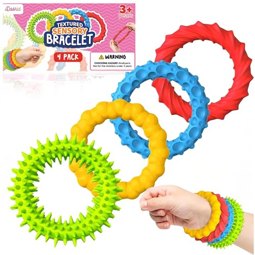 4PCS Fidget Sensory Bracelets |Stretchy Anxiety & Stress Relief Wristbands Toys for Autism + ADHD, Emotion Worry, Focus, Relax & Sensory Stimulation ,Classroom Fidget Rubber Toys for Kids & Adults