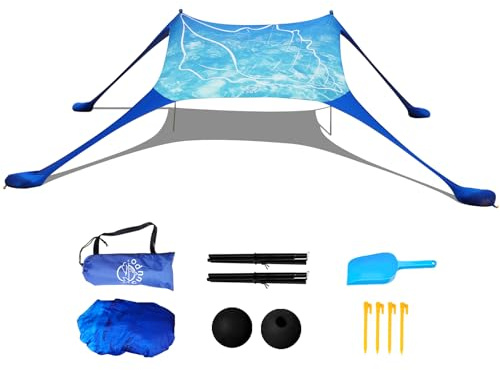 Cuupo Tenda da spiaggia Pop Up 160 x 200 cm stampa 3D piccola protezione solare UPF50, per esterni, cortile, spiaggia, campeggio, con aste di stabilitàConchiglia blu