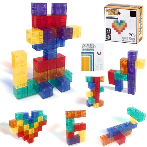 Magnetiska Byggklossar, 36 St Magnetiska Byggklossar, Montessorileksaker, Magiska 3D Pusselbitar, STEAM Leksak för Födelsedagar, Pojkar och Flickor 3,4,5,6 år (2 CM)
