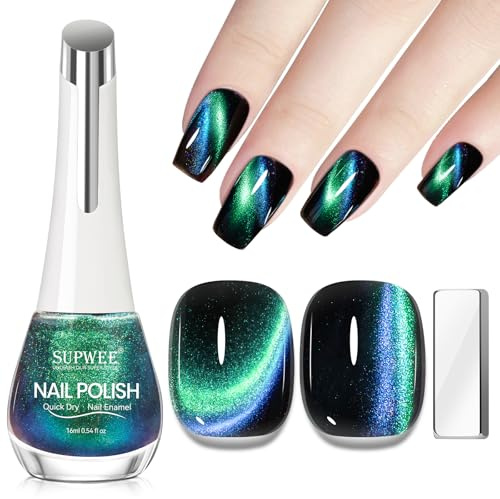 SUPWEE Cat Eye Nagellack Ohne UV mit Magnet, Magnet Nagellack Schnelltrocknend Quick Dry Cat Eye Nail Polish No Gel für Fingernagel DIY & Heimgebrauch 16ML