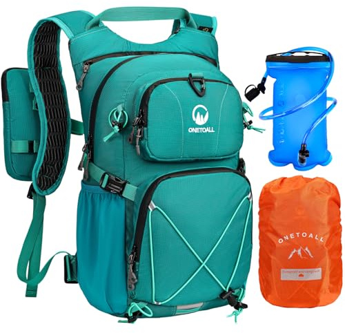 ONETOALL Hydration Backpack 22L, Hiking Backpack with 2L Leakproof Bladder, Sewn-in Rain Cover, Insulated Compartment for Men & Women Running, Cycling, Camping