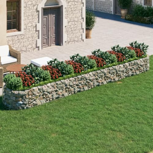Qnhdfrt Aiuola rialzata per gabbioni, 600 x 100 x 50 cm, in ferro zincato, antiruggine, stabile, per fiori, erbe in giardino, balcone e terrazza