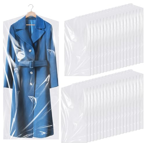Dntorx 35 sacchetti per abiti 60 x 140 cm, sacchetti per vestiti trasparenti in plastica a prova di polvere per la protezione e l'appendimento di abiti, camicie, vestiti e cappotti