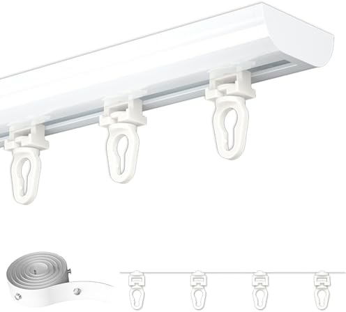 Sistema de riel de cortina resistente, barra transversal plegable de aluminio ultrafino para sala de estar y dormitorio, 150 cm, solución divisora de habitación blanca