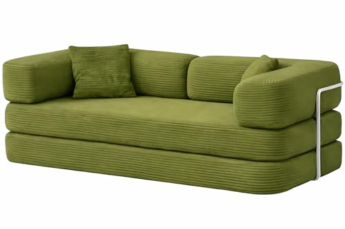 COMPRIMIBLE Ulises Sofá Modular 2 PLAZAS Convertible en Cama Familiar de Pana Suave - Sofá Cama Gigante y Versátil para Salón, Cine en Casa y Descanso, Estilo Moderno y Minimalista 96x193x63cm Verde