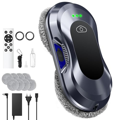 Robot Lavavetri Elettrico 2026 con Doppio Ugello, Aspirazione 6000 Pa, 3 Modalità di Pulizia, Serbatoio Acqua 60 ml, Lavavetri Elettrico per Finestre W22D
