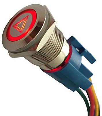 Mintice 19mm Interrupteur à Bascule Rouge LED 12V 3A Bouton Poussoir Voiture Métal Interrupteur Urgence Danger Attention Acier Inoxydable étanche Prise de Courant