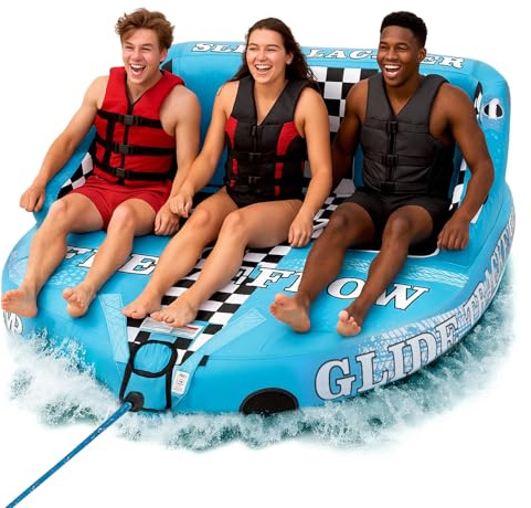 SereneLife Jobe Flotador Arrastre, Barca, Barco, Inflable, Deportes acuaticos, 3 plazas, Donut Hinchable