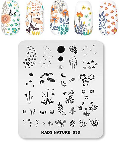 KADS Plantilla de uñas de la naturaleza de la placa de estampado de uñas arte de uñas DIY manicura herramienta pequeñas flores y hojas decoración (NA038)