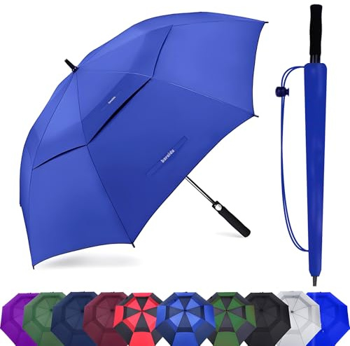 Baraida Ombrello da golf grande, 157,5 cm, extra large, a doppia cupola, ventilato, antivento, impermeabile, apertura automatica, per uomini, donne e famiglia (157,5 cm, blu reale)
