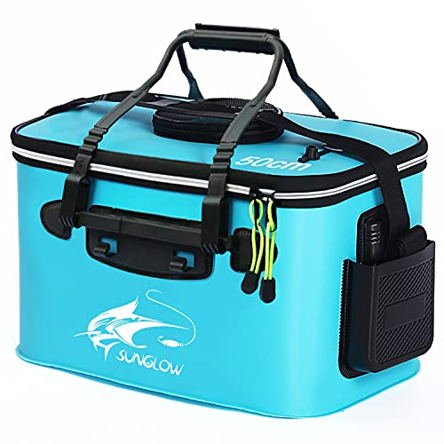 Fiskehink, 6 gallon/8 gallon/10 gallon hopfällbar fiskhink, levande fiskbehållare multifunktionell levande fiskbeteshink, utomhus camping EVA fiskeväska och fiskskyddshink (10 gallon, blå)