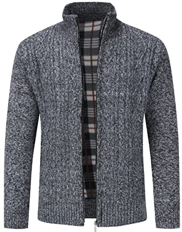 Sliktaa Men Knitted Cardigan Stand Collar Zip Fleece Jumper Coat | Stand collar full length zipper ribbed cuffs two practical pockets soft fabric for business meetings parties and daily wear