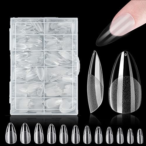 Capsule Americaine Ongle, ZAHRVIA 420 Pièces Capsule Ongles, 12 Tailles Différentes Artificiel Faux Ongles et Conseils Mi-Transparente Mi-Givré