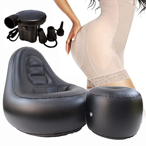 BBL Kissen Aufblasbares Stuhl / Sofa, Nach Operationen Aufgeblasene Liege Sitzmöbel für Schnelle Brasilianische Po-Lift-Erholung, Entlastung im Steißbein Schmerzen, Mit Fußstütze & Luftpumpe,Black