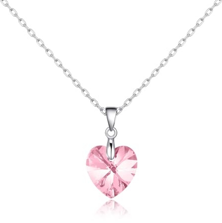 Philip Jones Sterling Silver Light Pink Heart Necklace Created with Zircondia® Crystals