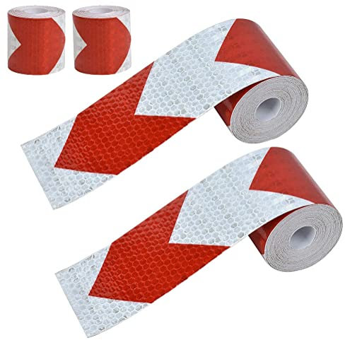 2 Stück Reflektorband Selbstklebend, flatterband rot weiß, Hohe Intensität Sicherheit Warnmarkierung, absperrband rot weiß, 5cm x 3m, Warnklebeband Reflektierend für Auto Straße Sicherheit Markierung