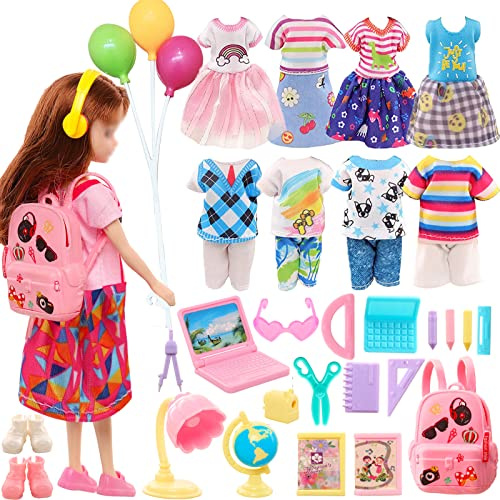 30 Kleidung Schuhe Zubehör Kompatibel mit Chelsea 6 Zoll Puppen 3 Kleider 3 Oberteile 3 Hose 2 Paar Schuhe 1 Luftballons 18 Schulspielzeug für Puppen
