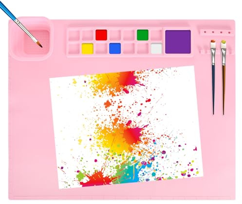 Silikonark för hantverk, målningsmatta 51 x 40 cm, rosa halkfri silikon ritmatta med kopp, värmebeständig non-stick matta för gör-det-själv, målning, hartsgjutning, epoxiharts