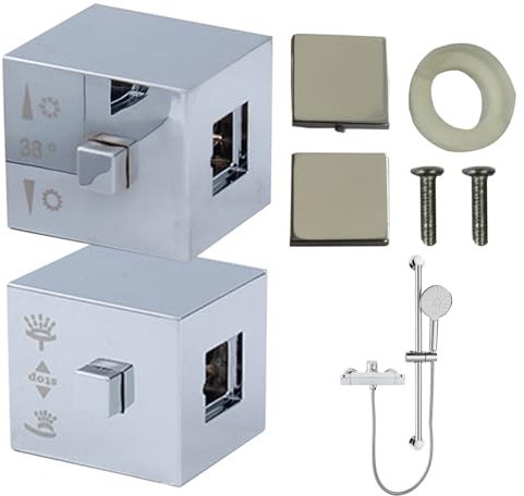 Shower Knob 1 Set Plated Shower Handle Replacement Polished Shower Faucet Handle Square Thermostatic Shower Knob Replacement Shower Valve Kit Shower Faucet Handle Shower Valve Replacement