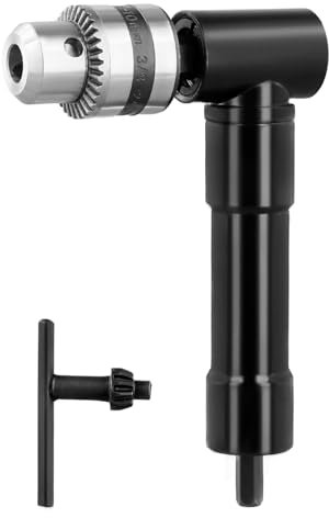 QWORK® Accessoire de perceuse d'angle, mandrin de perçage, 90 °, mandrin de perçage 0.8-10 mm, alliage d'aluminium, couple maximal 25 Nm