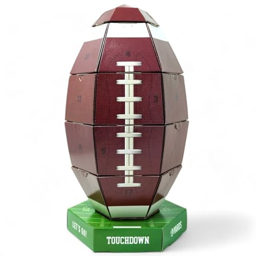 40YARDS Calendario de Adviento de Fútbol Americano 2025 en forma de balón de fútbol 3D (a escala) con 24 puertas para armar y rellenar - Súper regalo para fanáticos del fútbol americano