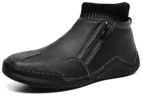 Lurebest Italian Handmade High Boots, Orthopedic Shoes for Men with Arch Support, Waterproof Outdoor Non-Slip Lightweight Casual Sneakers Barefoot Walking Shoes (Black,44)