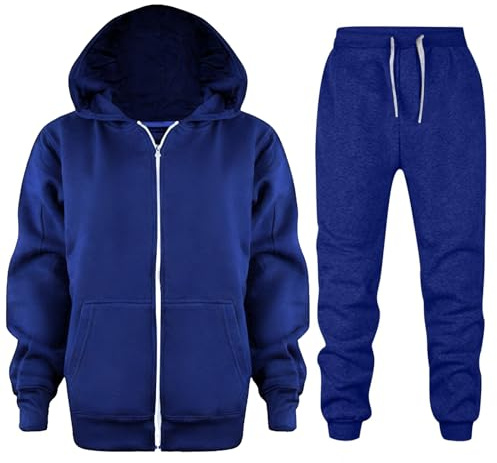 Huttam ensemble survetement enfant garcon 3-12 ans sport sweats à capuche garçon avec poche uni pull manteau veste zippée garcon manche longue pantalon jogging enfant garcon hiver (Blue, 7-8 Years)