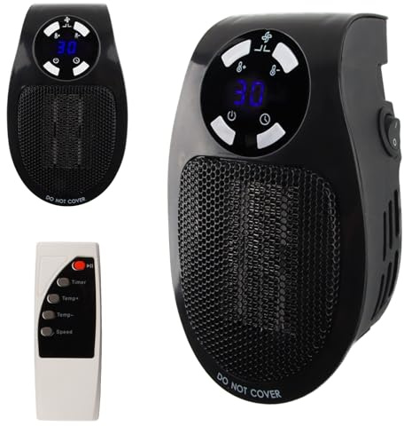 FainFun Heater 500W presa Mini Stufetta Elettrica con Telecomando, Termoventilatore a Ceramica presa 2 Velocità, Timer(nero)mine