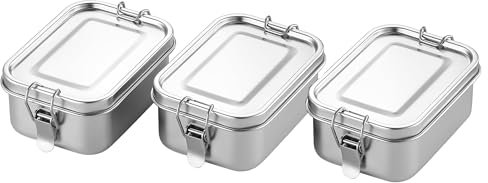 Litlheim 3-Pack 850ml (28.7 oz) Stainless Steel Bento Lunch Box Containers with Lids - Waterproof Metal Food Storage - Snack Prep Trays and Tiffin Carriers