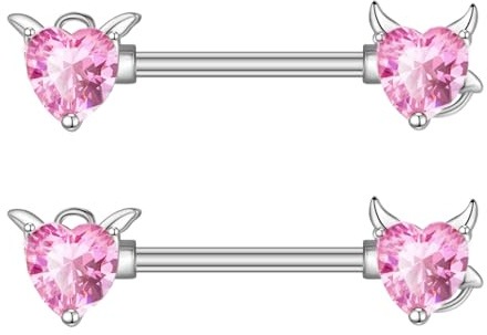 Besyvvin Piercing Pezón 16mm Acero Inoxidable 14G Anillos Pezón Plata Corazón Rosa Joyería Piercing Pezón para Mujer