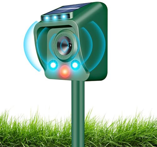 Répulsif solaire à ultrasons pour animaux - Étanche - Avec détecteur de mouvement et lumières clignotantes - Jusqu'à 8 m de portée - Efficace contre les chats, les chiens, les oiseaux