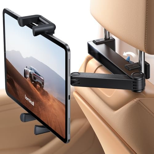 Lamicall Tablet Halterung Auto Kopfstütze - [Doppelt Faltbares Design] Tablethalterungen Auto mit Abschließbarer Alu-Arm, Ausziehbare KFZ Tablet Autohalterung für iPad, 6,1-13 Zoll Geräte & Smartphone