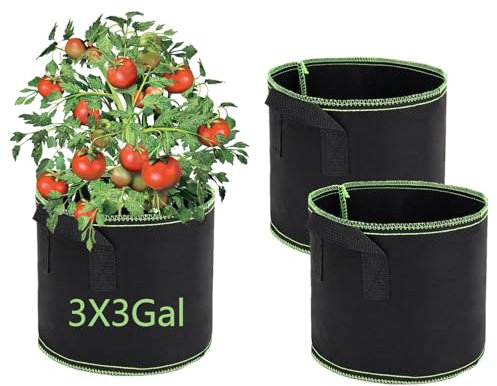 FELINAT Confezione da 3 vasi in tessuto da 11 l, con manico, vasi in tessuto traspirante, per giardino, balcone, terrazza, vaso per verdure, fiori e erbe aromatiche
