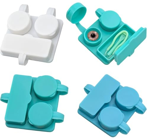 4 Stück Kontaktlinsenbehälter Kontaktlinsen Einsetzhilfe,Linsenbehälter mit EinführhilfeInkl,Einteiliges,verdrehungsfreies Design, dicht verschlossen,geeignet für Reisen oder den täglichen Weg