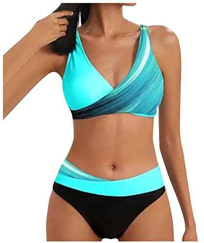 Bikinis Mujer 2025 Push Up Brasileño Bikini Talla Grande Braga Alta con Relleno Deportivo Trajes De Baño Mujer Reductor Familiar Dos Piezas Sexy Swimsuits for Women Azul S