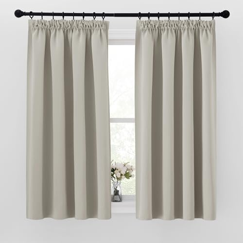 PONY DANCE Blackout Pencil Pleat Curtains, Natural, W52 x L54, 2 Panels | Thermal Insulated Curtains with Noise Reducing & Privacy, Luxury Soft Window Treatment for Bedroom & Living Room