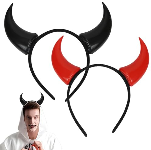 Meleager Serre Tete Halloween, Bandeau Corne Diable, Noir + Rouge, Accessoires Halloween Cosplay Carnaval