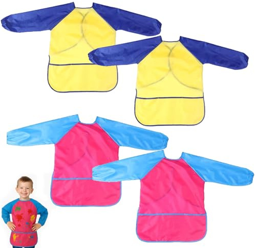 Girihe 4 PCS Painting Apron, Waterproof Painting Apron Toddler 2-4 Childrens Aprons for Paintingg Kids Aprons Age 2 for Paintting Cooking Eating Arts & Crafts