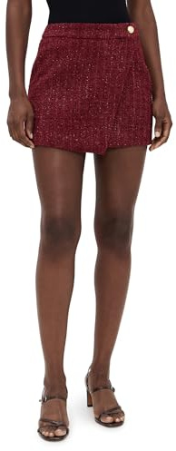 endless rose Women's Tweed Front Flap Mini Skirt, Merlot, L