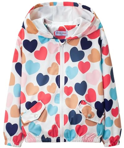 WELAKEN Girls and Toddlers' Lightweight Heart Zip-up Hooded Lined Windbreaker Jacket