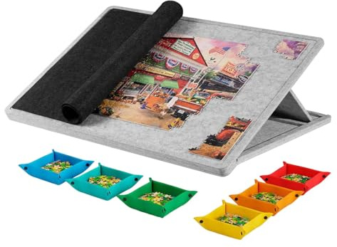 TAIZhiChen Plateau de Puzzle Inclinable, Plateau avec 3 Angles D'inclinaison, Table de Tapis de Puzzle pour Jeux, Plateau de Table, école Intérieure, Gris Clair